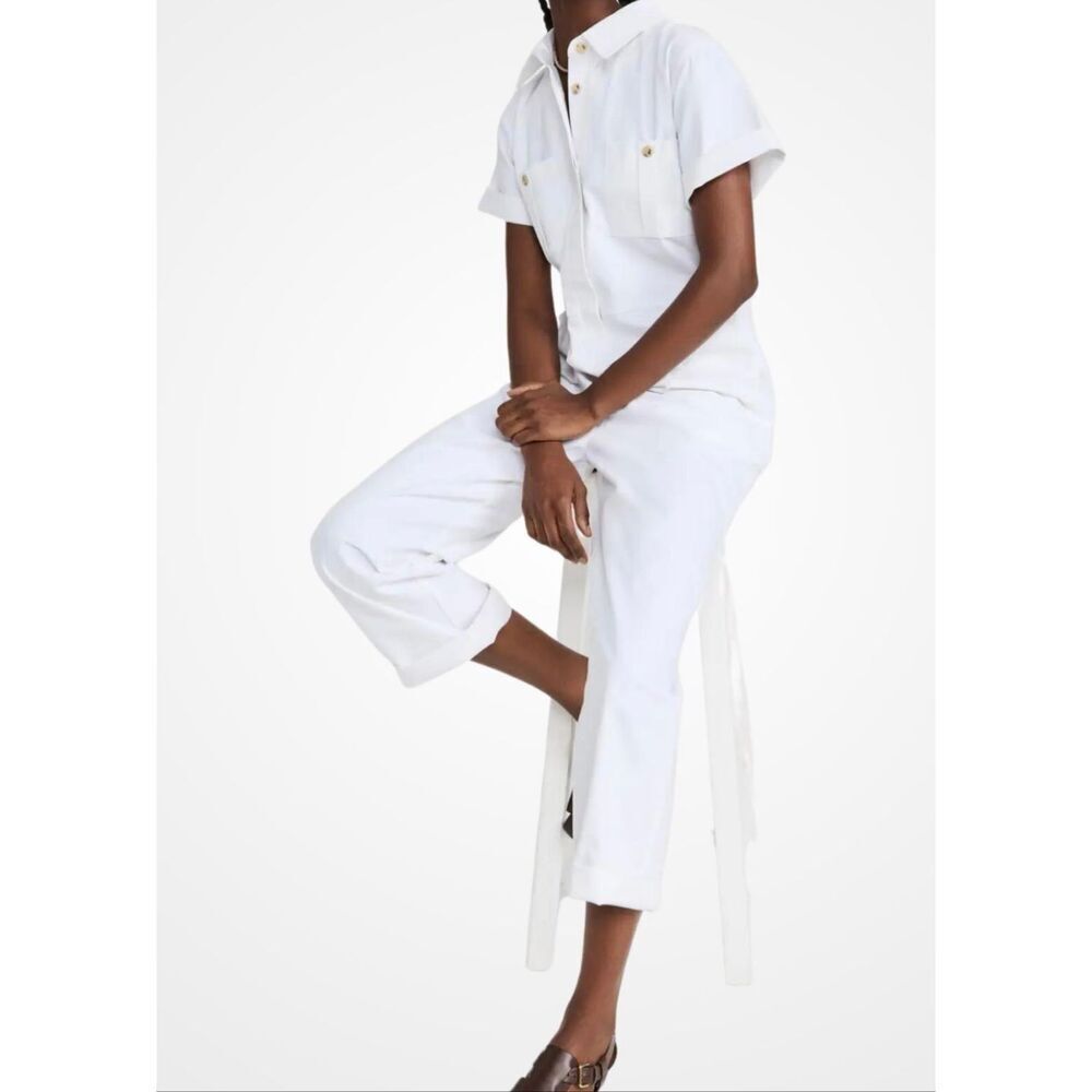 Mara Hoffman Kailyn Short Sleeve Denim Jumpsuit | White in Small